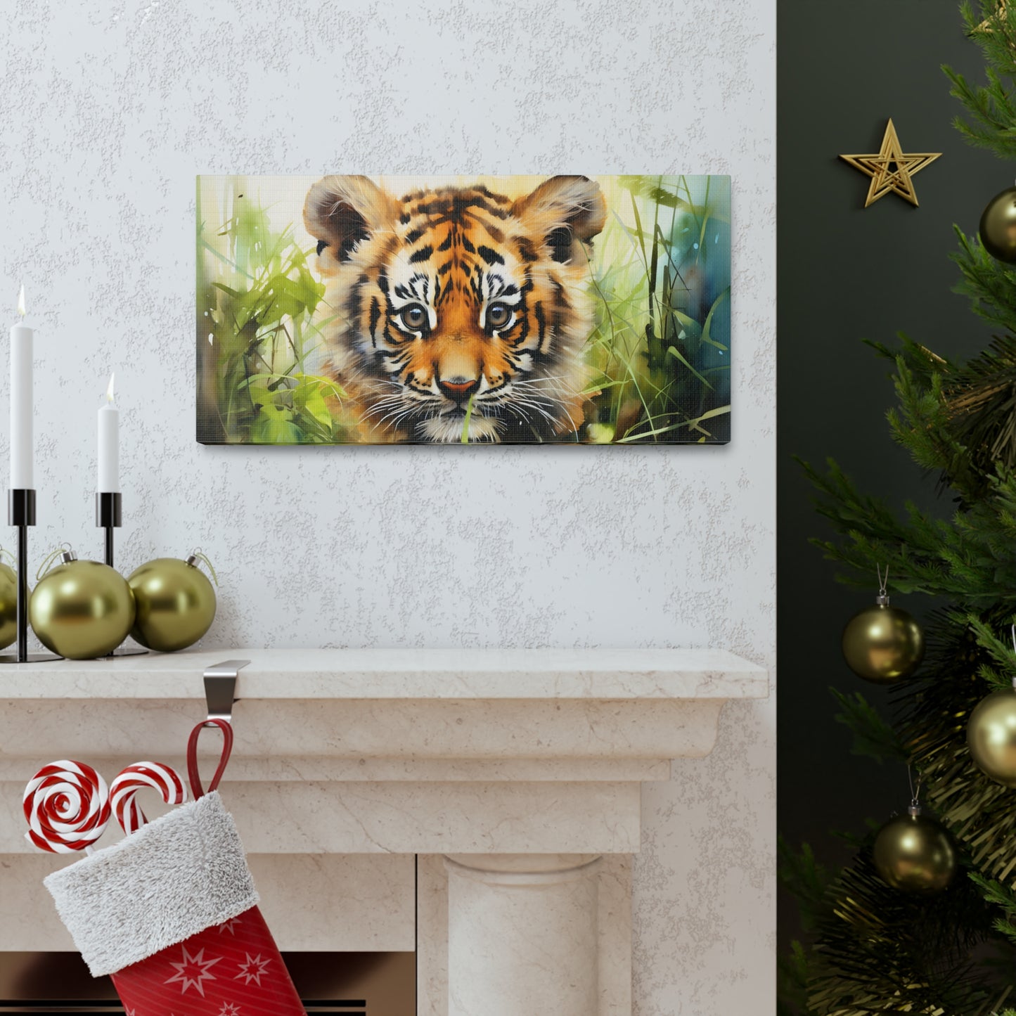 Watercolor Baby Tiger In Nature Art Canvas Gallery Wraps Tiger Print Large Canvas Art Animal Wall Art minimalist Wall Art Lover Gift