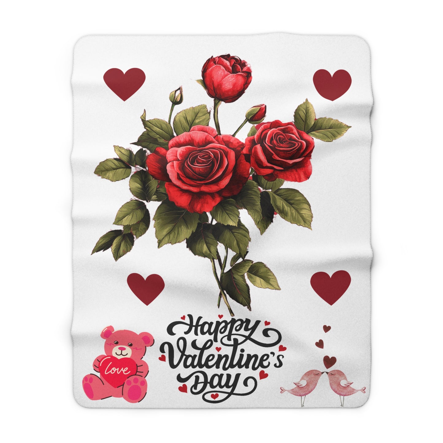 Sherpa Fleece Blanket - Romantic Gift for Her Valentine's Day with Roses