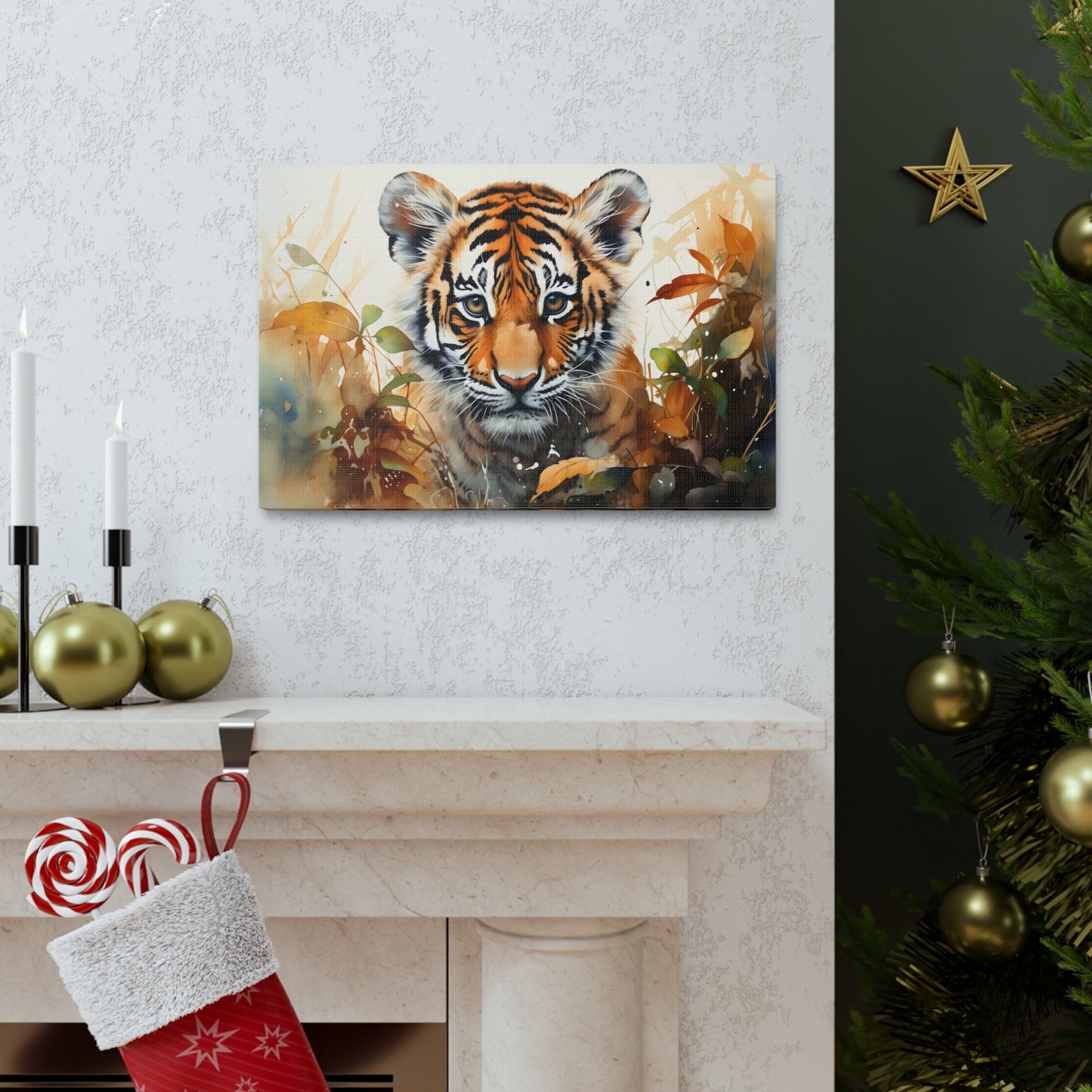 Watercolor Baby Tiger In Nature Art Canvas Gallery Wraps Tiger Print Large Canvas Art Animal Wall Art minimalist Wall Art Lover Gift