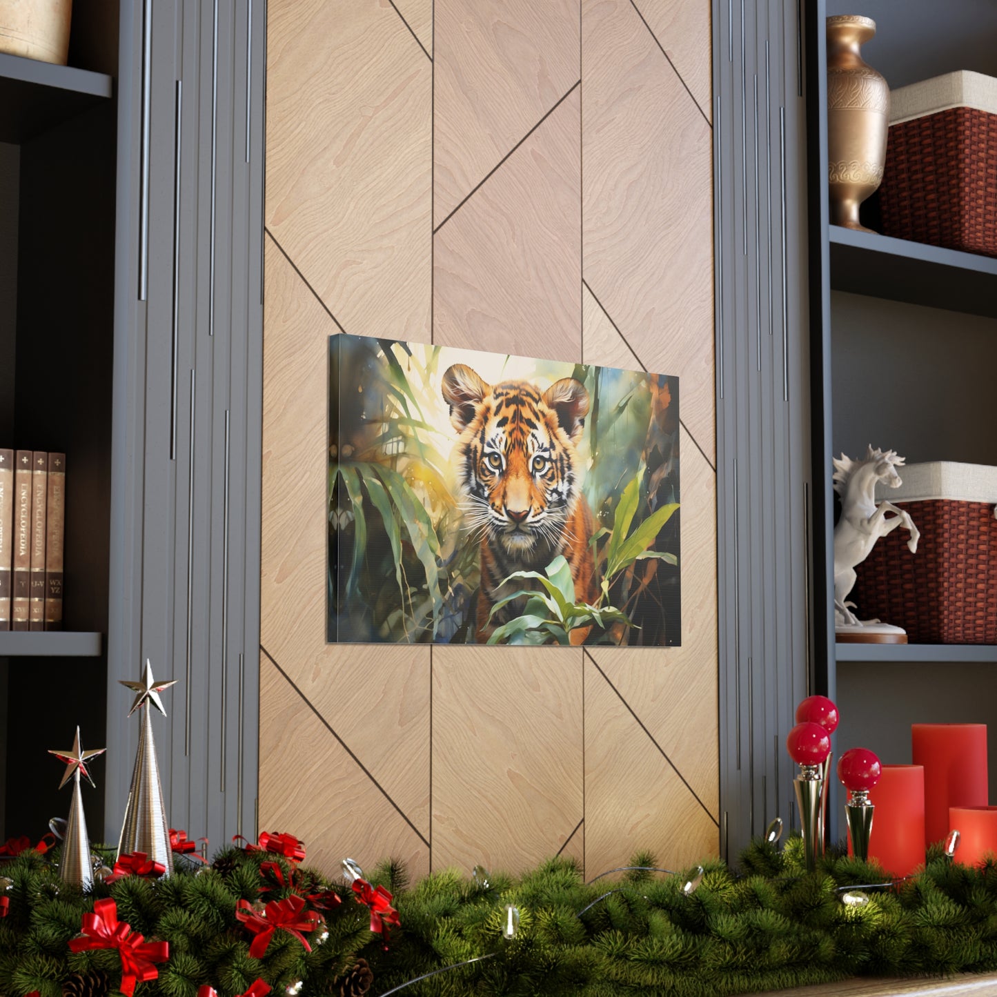 Watercolor Baby Tiger In Nature Art Canvas Gallery Wraps Tiger Print Large Canvas Art Animal Wall Art minimalist Wall Art Lover Gift