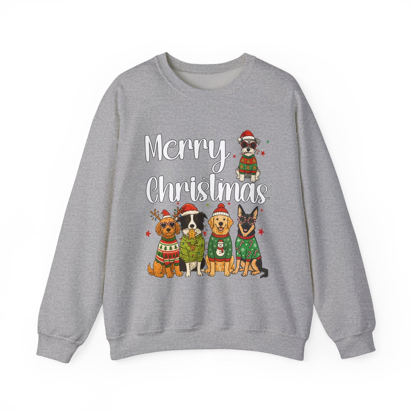 5 Dogs Christmas Sweatshirt Unisex Fleece Crew | GiftsMojo