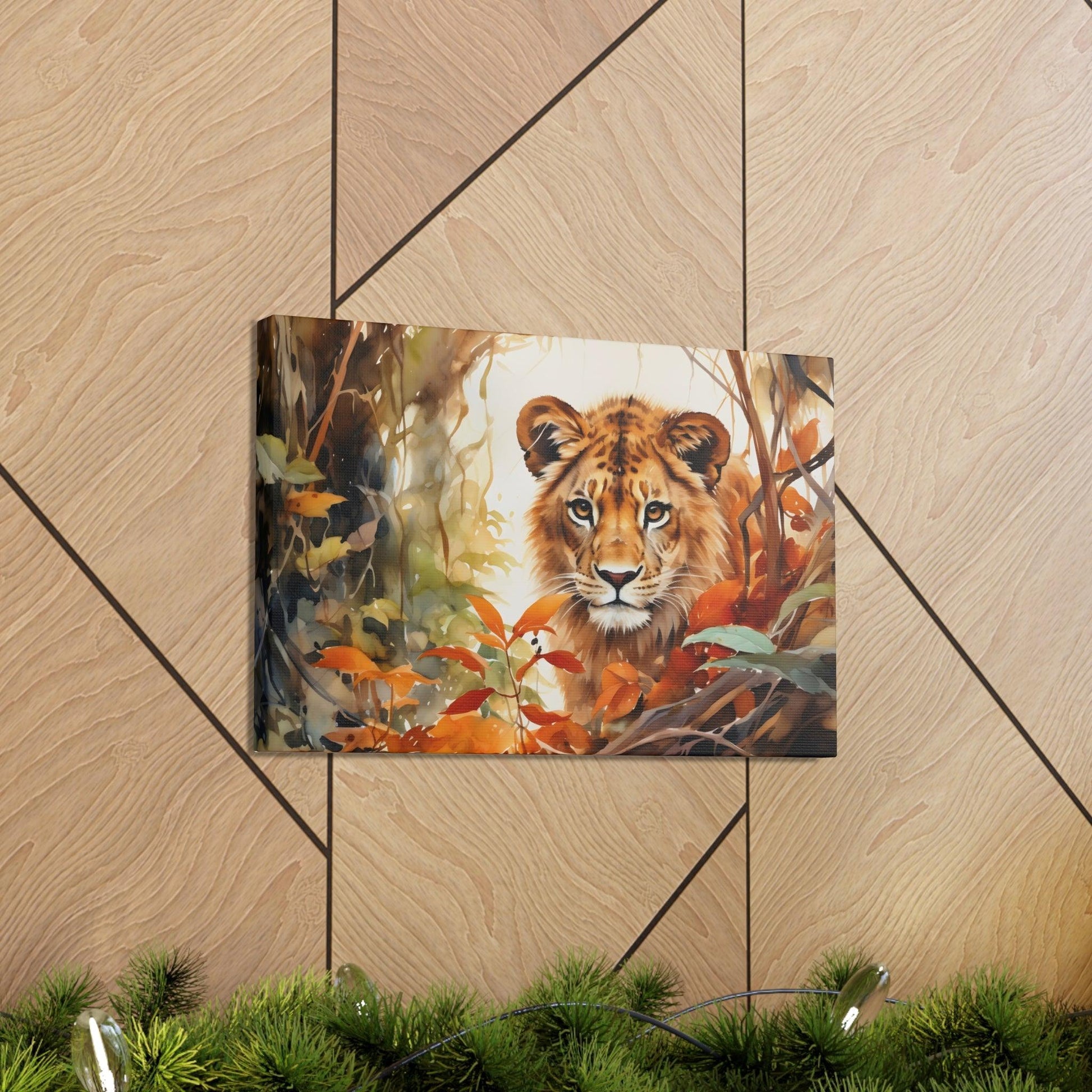 Watercolor Baby Lion In Nature Art Canvas Gallery Wraps Baby Lion Print Large Canvas Art Animal Wall Art minimalist Wall Art Lover Gift - Giftsmojo