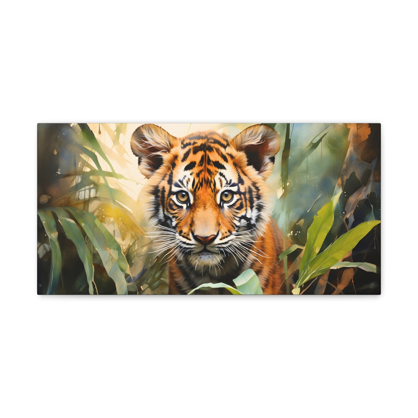 Watercolor Baby Tiger In Nature Art Canvas Gallery Wraps Tiger Print Large Canvas Art Animal Wall Art minimalist Wall Art Lover Gift