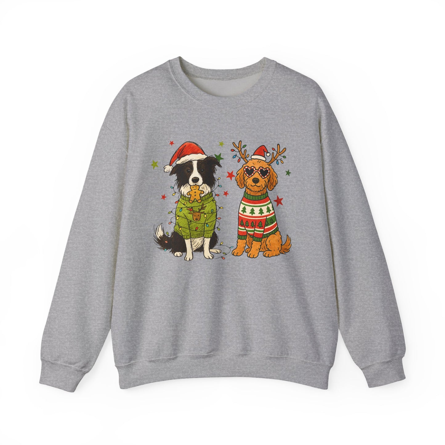2 Dogs Christmas Sweatshirt Unisex Fleece Crew | GiftsMojo