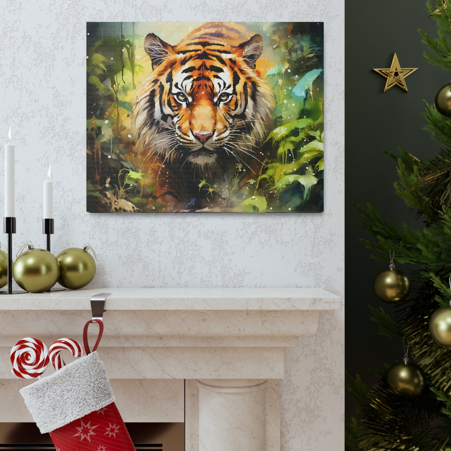 Watercolor Tiger In Nature Art Canvas Gallery Wraps Tiger Print Large Canvas Art Animal Wall Art minimalist Wall Art Lover Gift