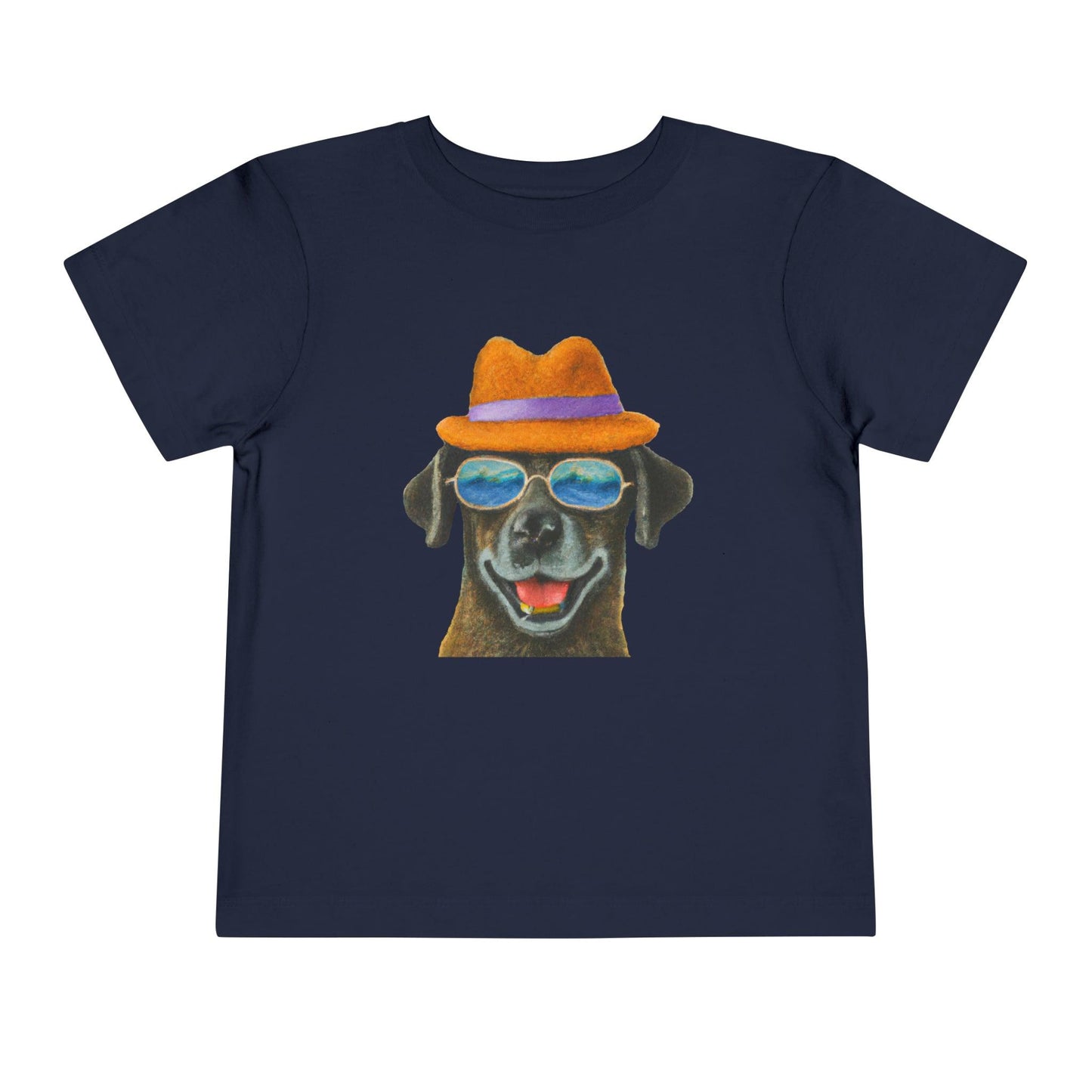 Dog at the beach wearing a hat and sunglasses painted art Toddler Short Sleeve Tee - Giftsmojo