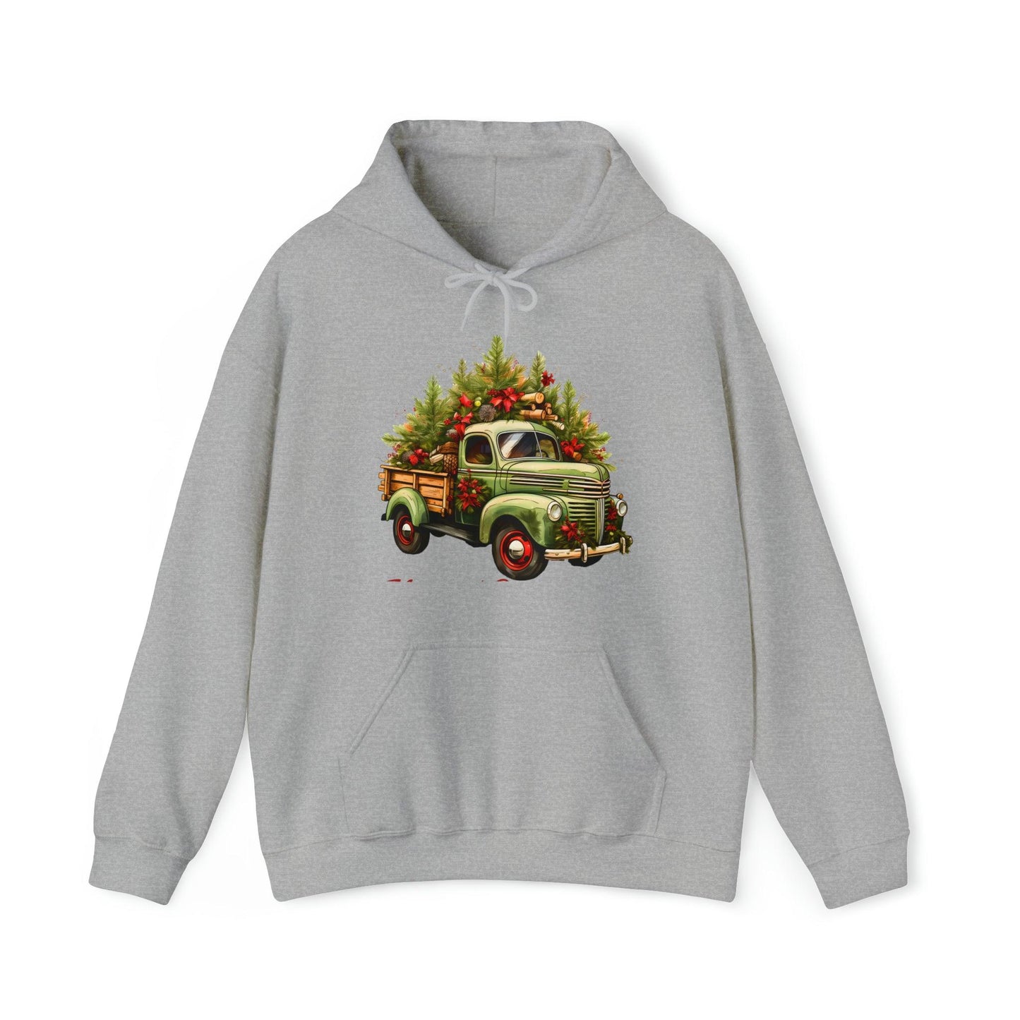 Christmas Tree Truck Hooded Sweatshirt Christmas Truck Sweatshirt Christmas Sweater Truck Pullover Christmas Tree Sweat Pine Tree Pullover - Giftsmojo
