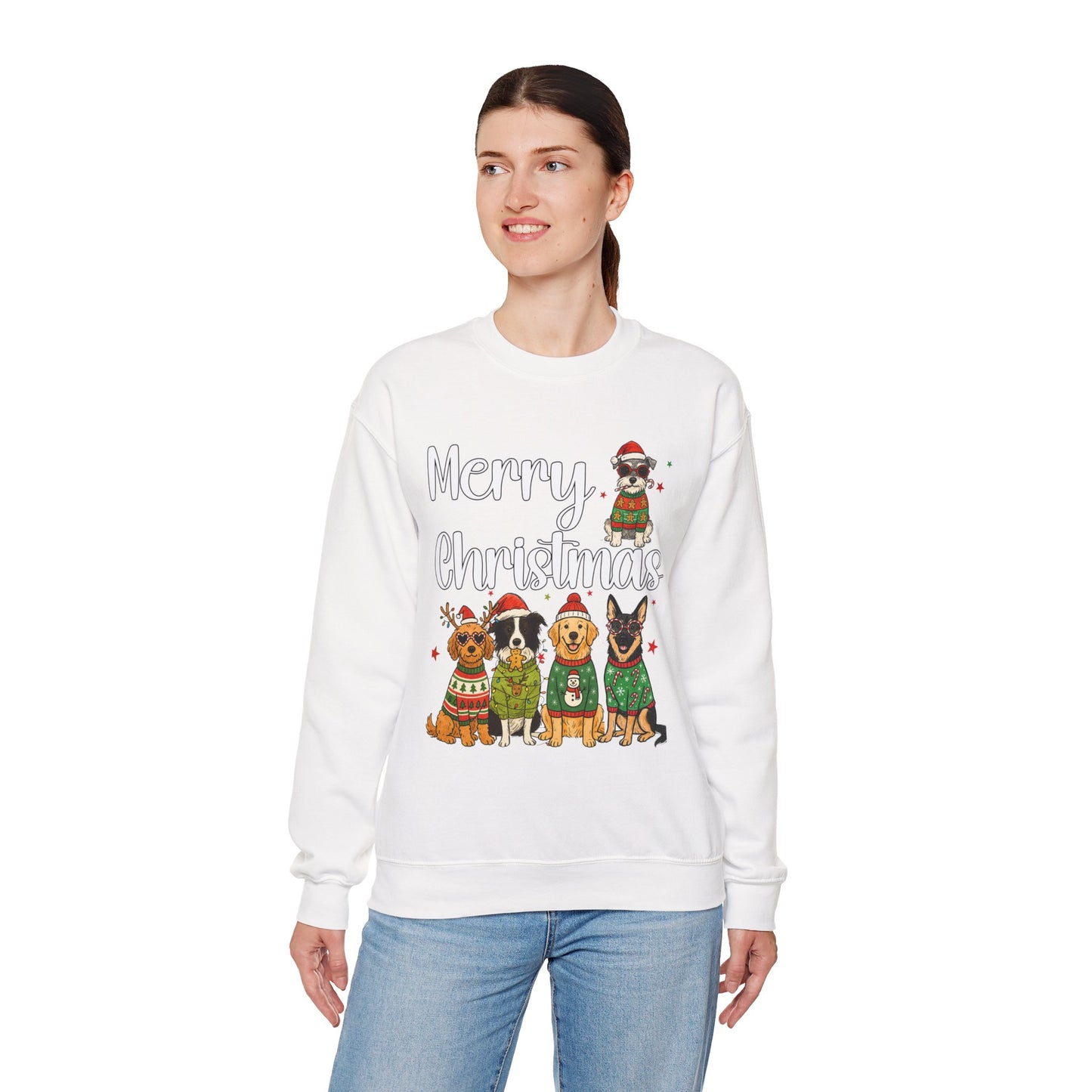 5 Dogs Christmas Sweatshirt Unisex Fleece Crew | GiftsMojo