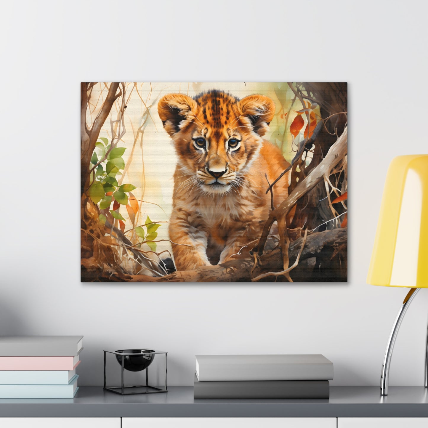 Watercolor Baby Lion In Nature Art Canvas Gallery Wraps Baby Lion Print Large Canvas Art Animal Wall Art minimalist Wall Art Lover Gift
