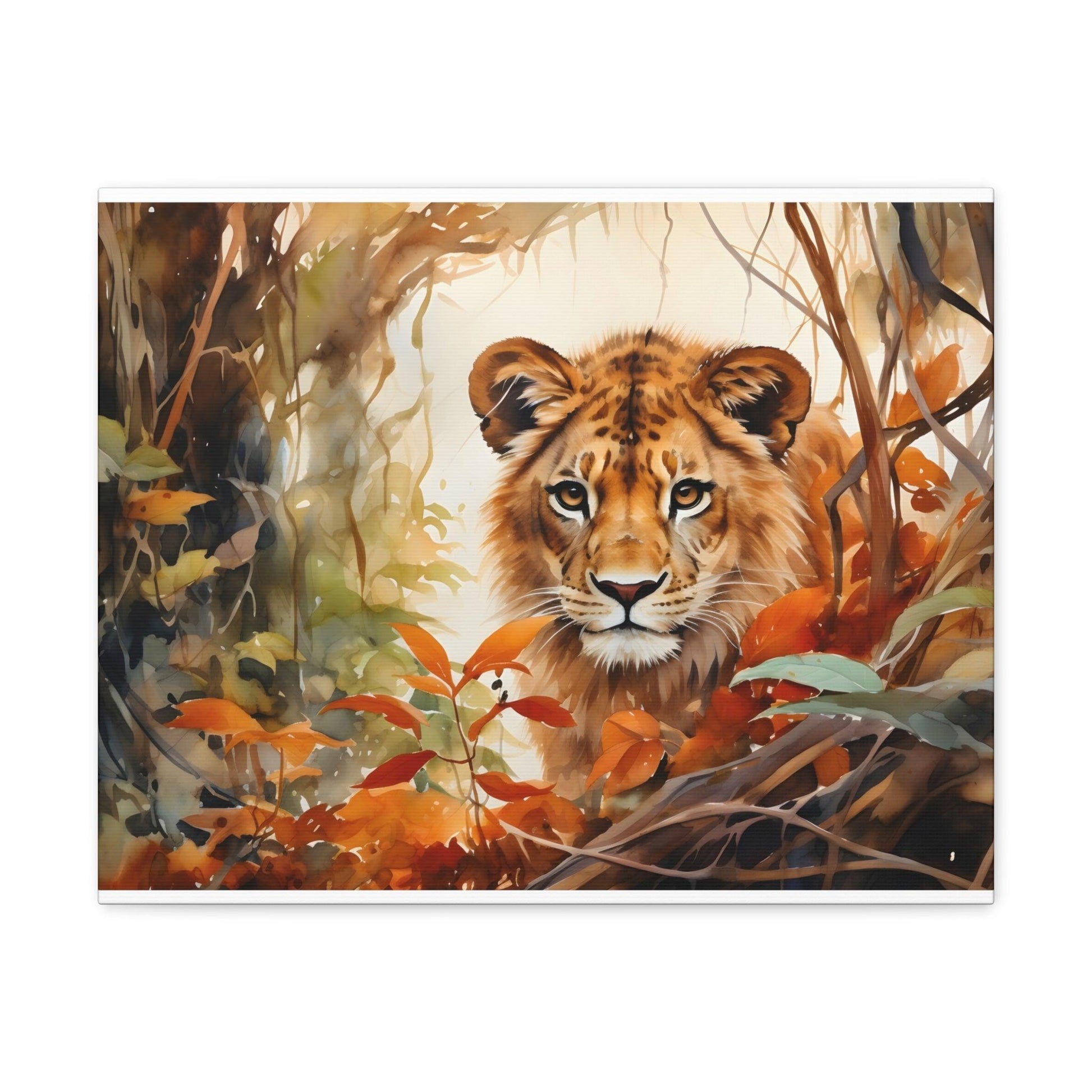 Watercolor Baby Lion In Nature Art Canvas Gallery Wraps Baby Lion Print Large Canvas Art Animal Wall Art minimalist Wall Art Lover Gift - Giftsmojo