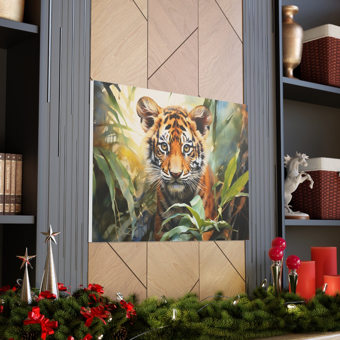 Watercolor Baby Tiger In Nature Art Canvas Gallery Wraps Tiger Print Large Canvas Art Animal Wall Art minimalist Wall Art Lover Gift