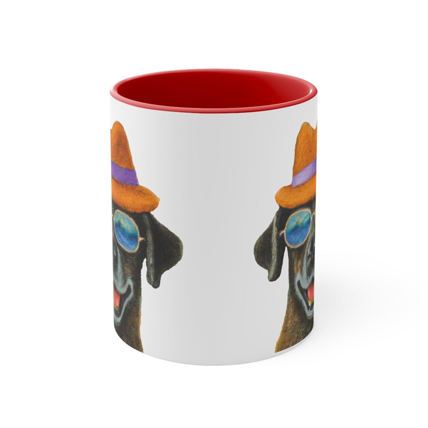 Dog at the beach wearing a hat and sunglasses painted art Accent Coffee Mug, 11oz - Giftsmojo