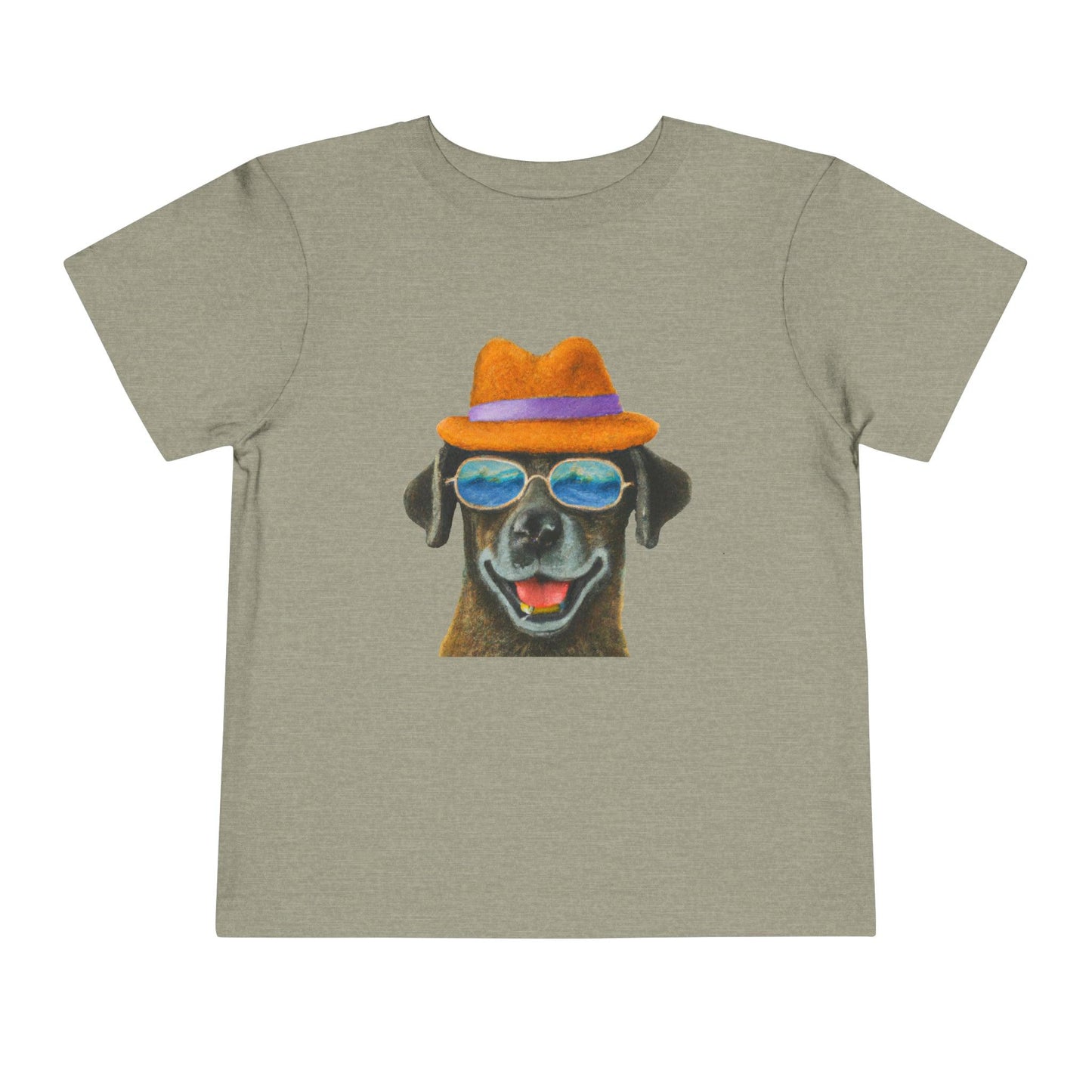 Dog at the beach wearing a hat and sunglasses painted art Toddler Short Sleeve Tee - Giftsmojo