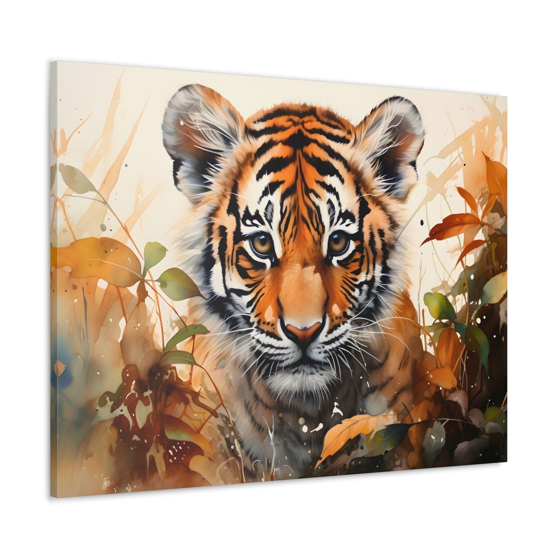 Watercolor Baby Tiger In Nature Art Canvas Gallery Wraps Tiger Print Large Canvas Art Animal Wall Art minimalist Wall Art Lover Gift - Giftsmojo