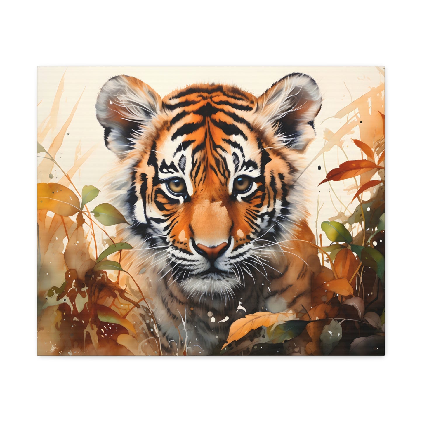 Watercolor Baby Tiger In Nature Art Canvas Gallery Wraps Tiger Print Large Canvas Art Animal Wall Art minimalist Wall Art Lover Gift