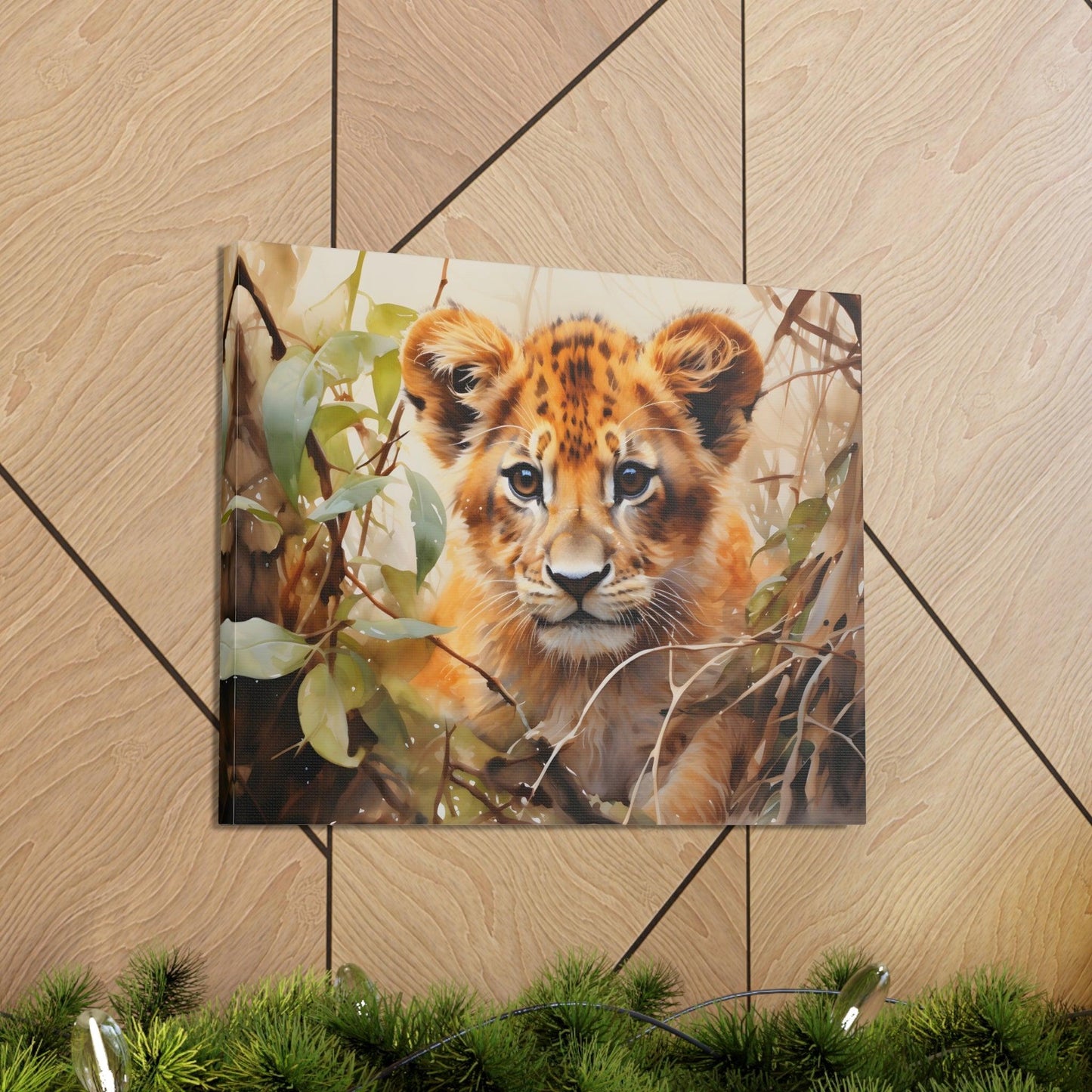 Watercolor Baby Lion In Nature Art Canvas Gallery Wraps Baby Lion Print Large Canvas Art Animal Wall Art minimalist Wall Art Lover Gift - Giftsmojo