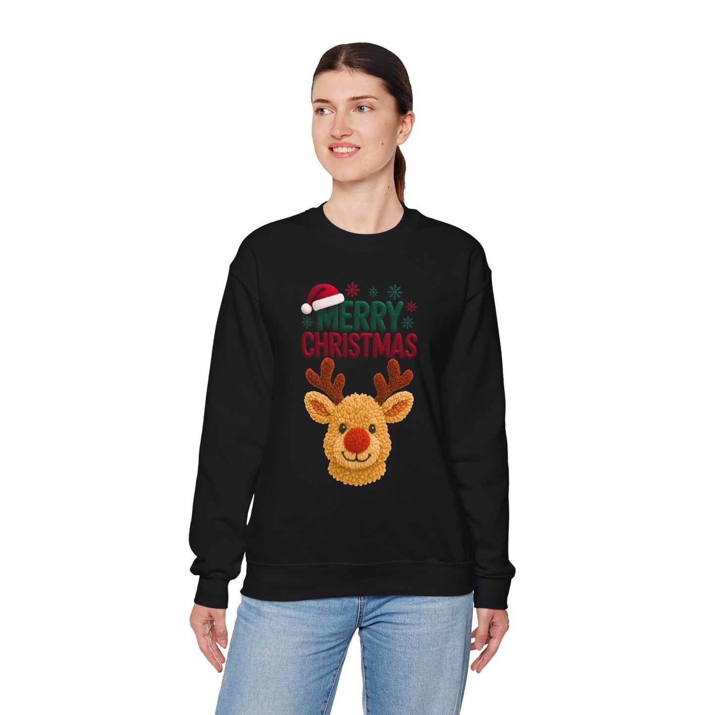 Santa Hat Reindeer Merry Christmas Sweatshirt