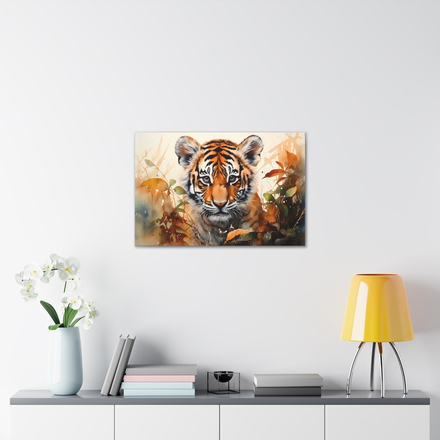 Watercolor Baby Tiger In Nature Art Canvas Gallery Wraps Tiger Print Large Canvas Art Animal Wall Art minimalist Wall Art Lover Gift