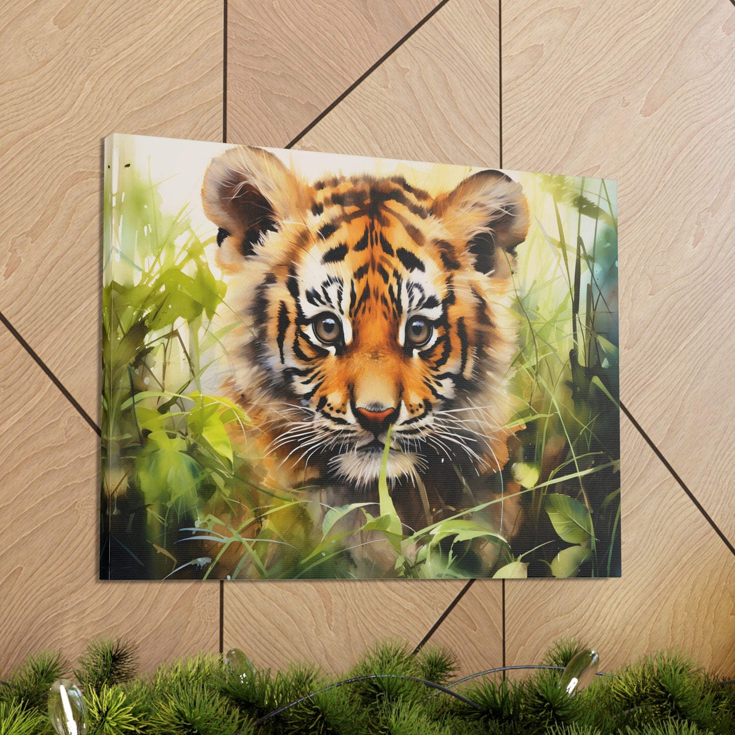 Watercolor Baby Tiger In Nature Art Canvas Gallery Wraps Tiger Print Large Canvas Art Animal Wall Art minimalist Wall Art Lover Gift