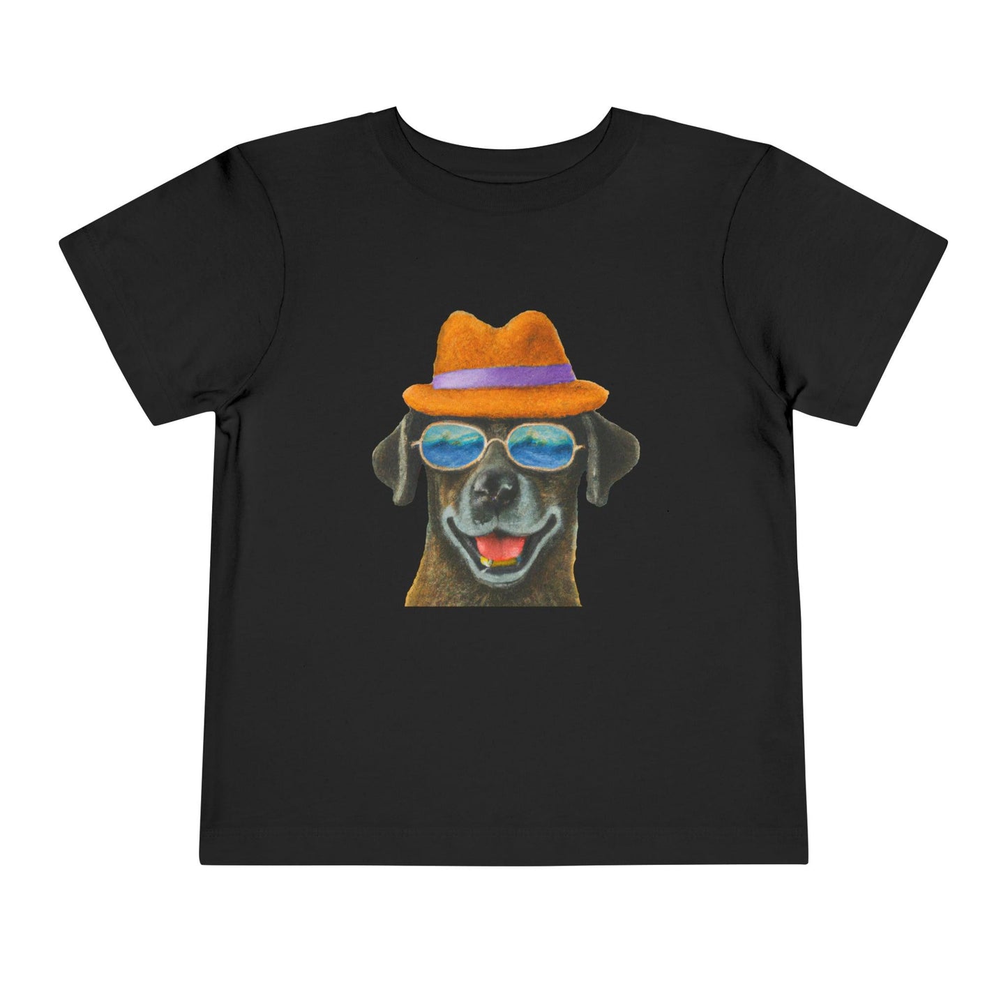 Dog at the beach wearing a hat and sunglasses painted art Toddler Short Sleeve Tee - Giftsmojo