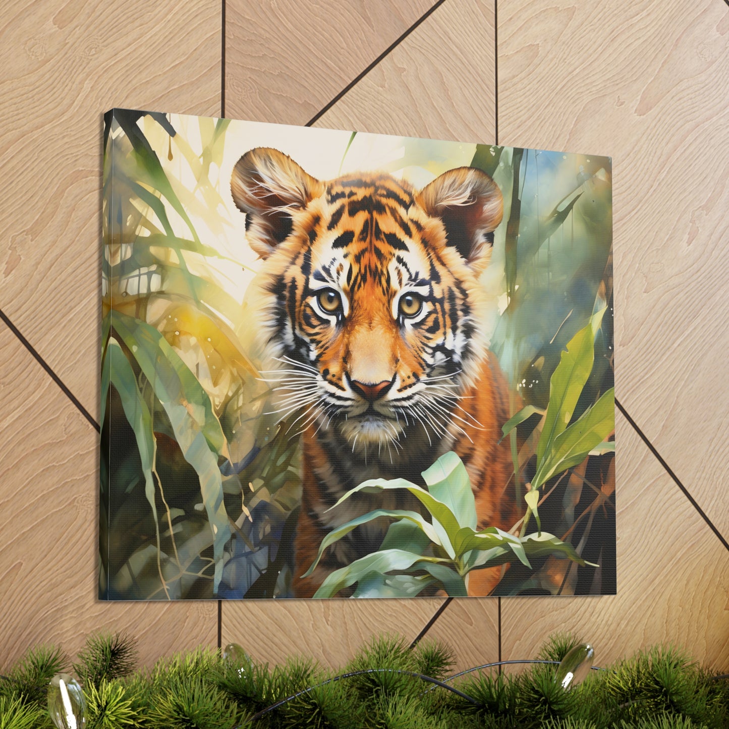 Watercolor Baby Tiger In Nature Art Canvas Gallery Wraps Tiger Print Large Canvas Art Animal Wall Art minimalist Wall Art Lover Gift