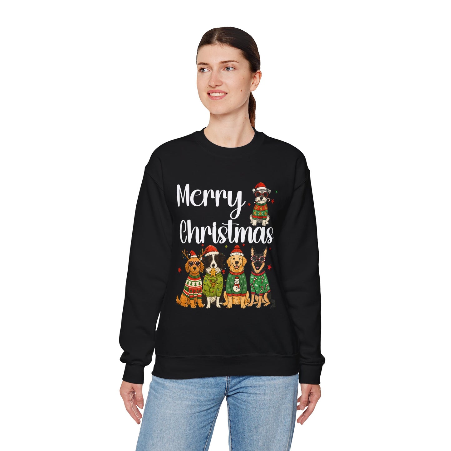 5 Dogs Christmas Sweatshirt Unisex Fleece Crew | GiftsMojo
