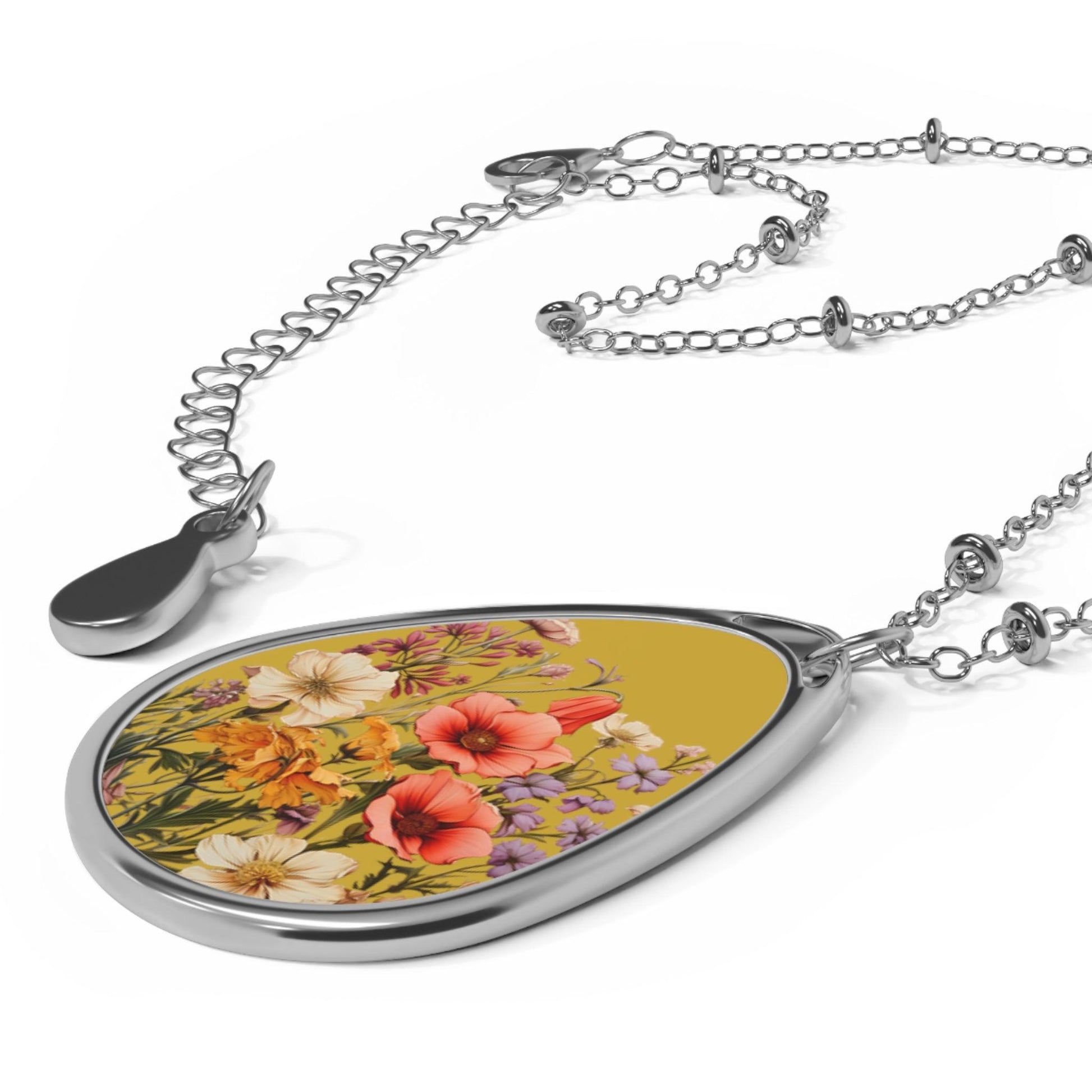 Flower Oval Necklace Flower Necklace - Unique Gift For Her Birthday Christmas Flower Necklace Flower Jewelry Nature Jewelry Floral Jewelry - Giftsmojo