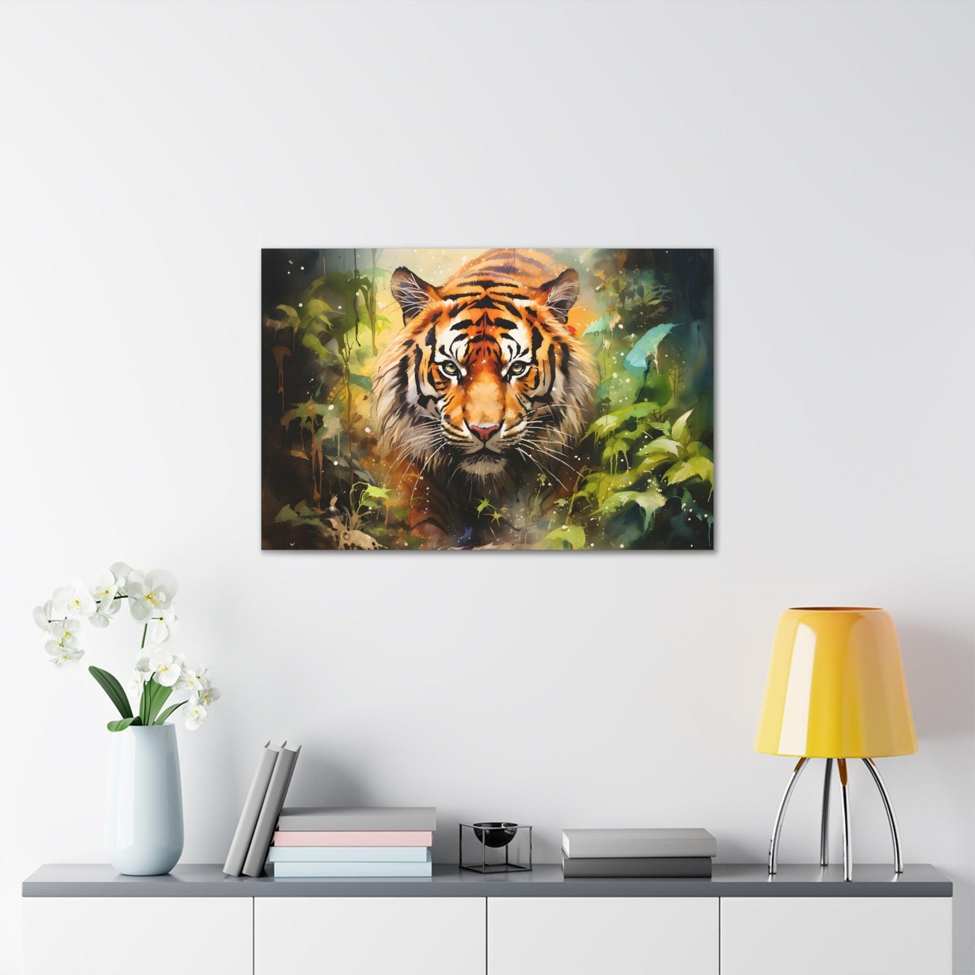 Watercolor Tiger In Nature Art Canvas Gallery Wraps Tiger Print Large Canvas Art Animal Wall Art minimalist Wall Art Lover Gift - Giftsmojo