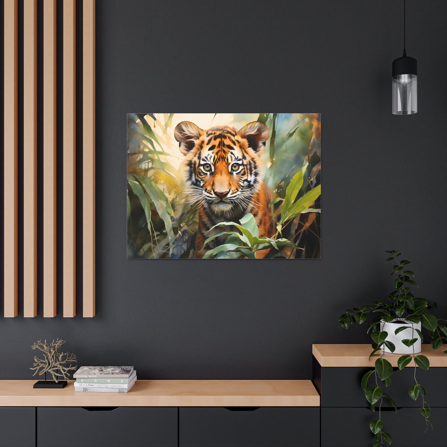 Watercolor Baby Tiger In Nature Art Canvas Gallery Wraps Tiger Print Large Canvas Art Animal Wall Art minimalist Wall Art Lover Gift