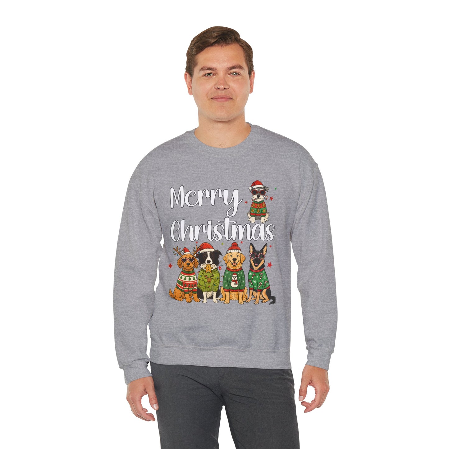 5 Dogs Christmas Sweatshirt Unisex Fleece Crew | GiftsMojo