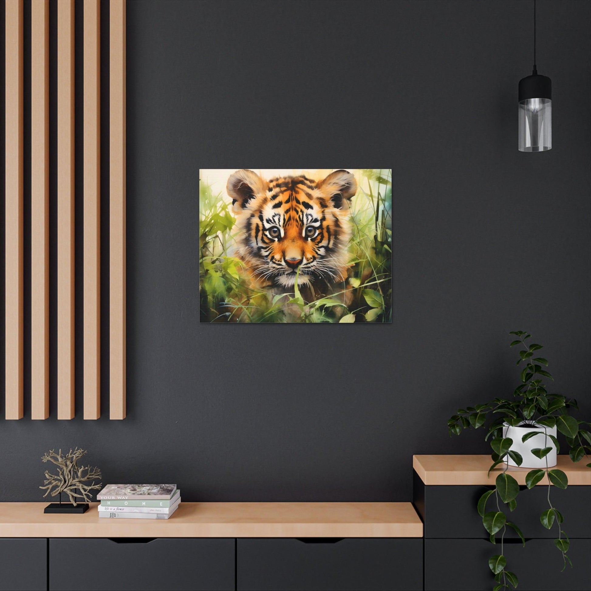 Watercolor Baby Tiger In Nature Art Canvas Gallery Wraps Tiger Print Large Canvas Art Animal Wall Art minimalist Wall Art Lover Gift - Giftsmojo
