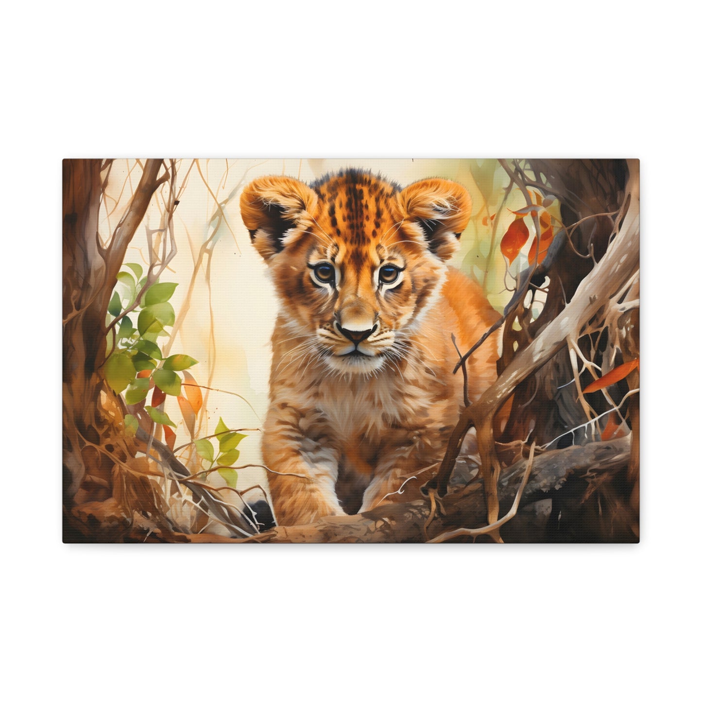 Watercolor Baby Lion In Nature Art Canvas Gallery Wraps Baby Lion Print Large Canvas Art Animal Wall Art minimalist Wall Art Lover Gift