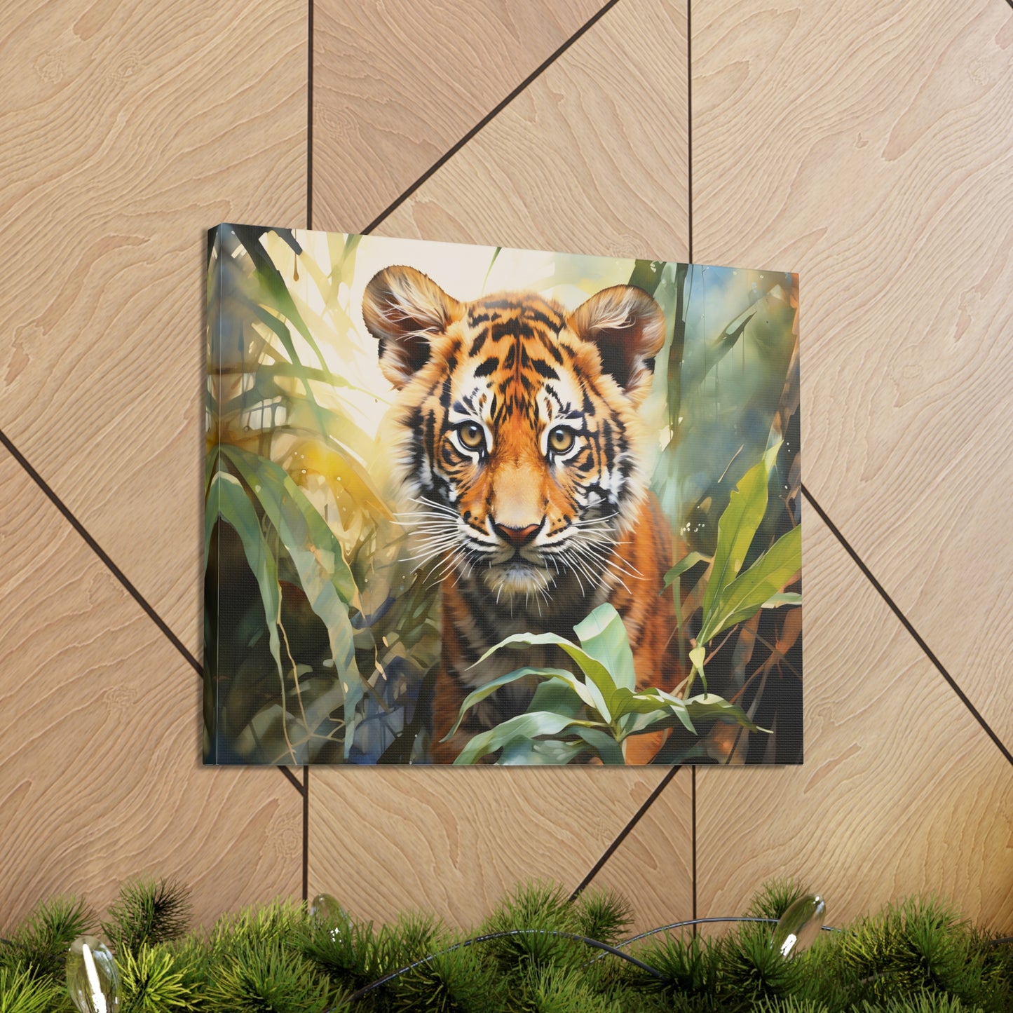 Watercolor Baby Tiger In Nature Art Canvas Gallery Wraps Tiger Print Large Canvas Art Animal Wall Art minimalist Wall Art Lover Gift