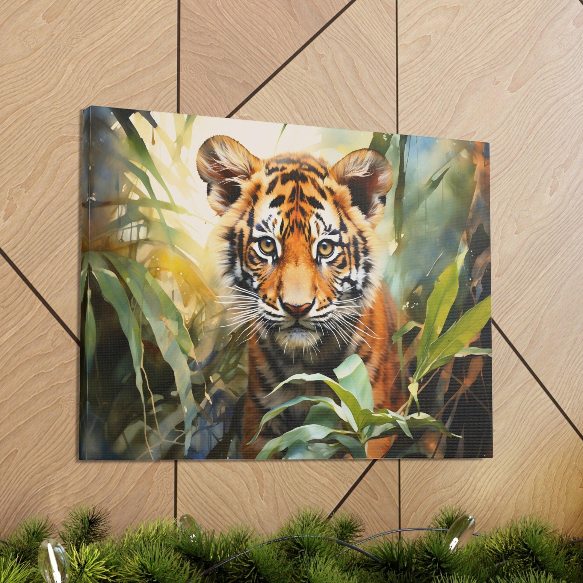 Watercolor Baby Tiger In Nature Art Canvas Gallery Wraps Tiger Print Large Canvas Art Animal Wall Art minimalist Wall Art Lover Gift - Giftsmojo