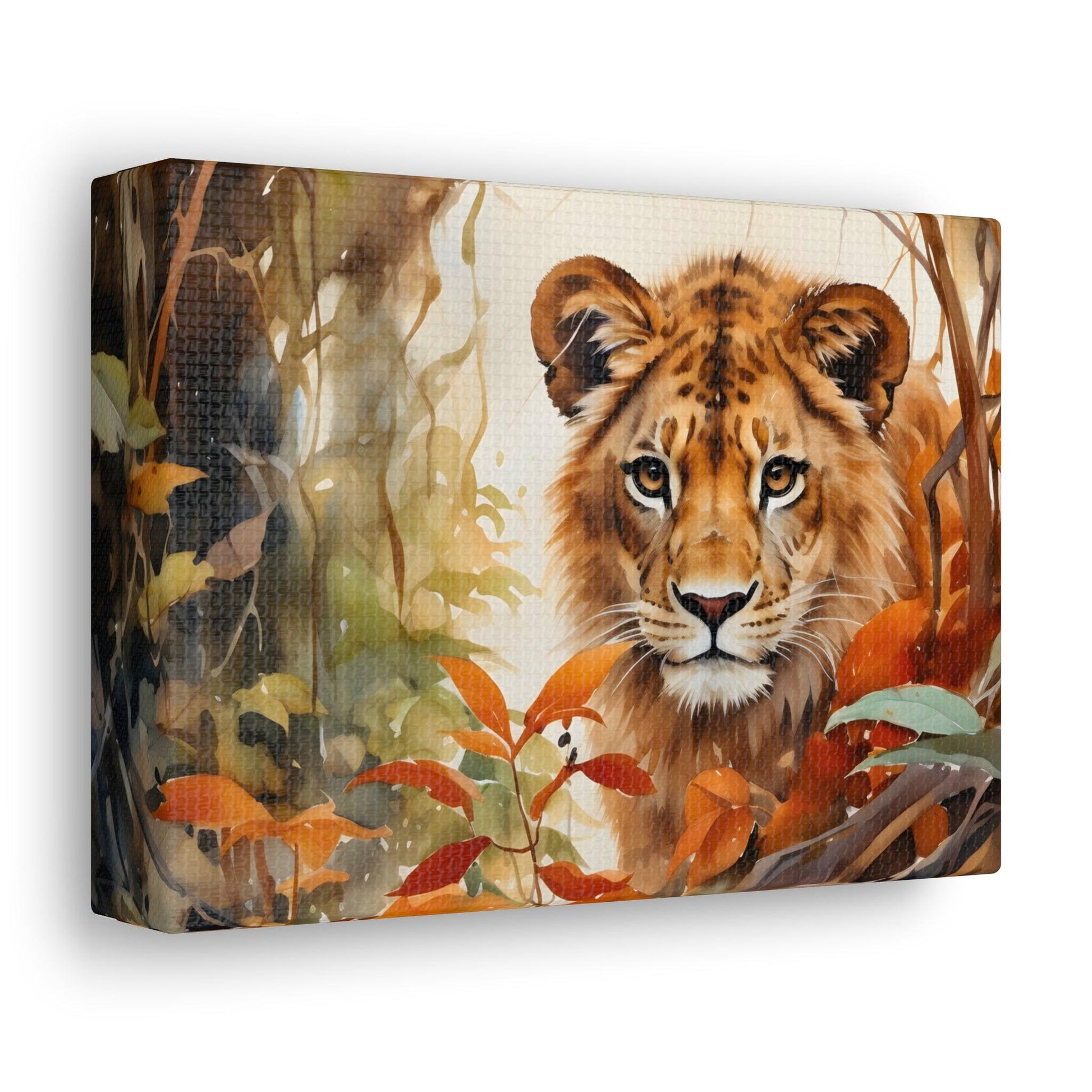 Watercolor Baby Lion In Nature Art Canvas Gallery Wraps Baby Lion Print Large Canvas Art Animal Wall Art minimalist Wall Art Lover Gift - Giftsmojo