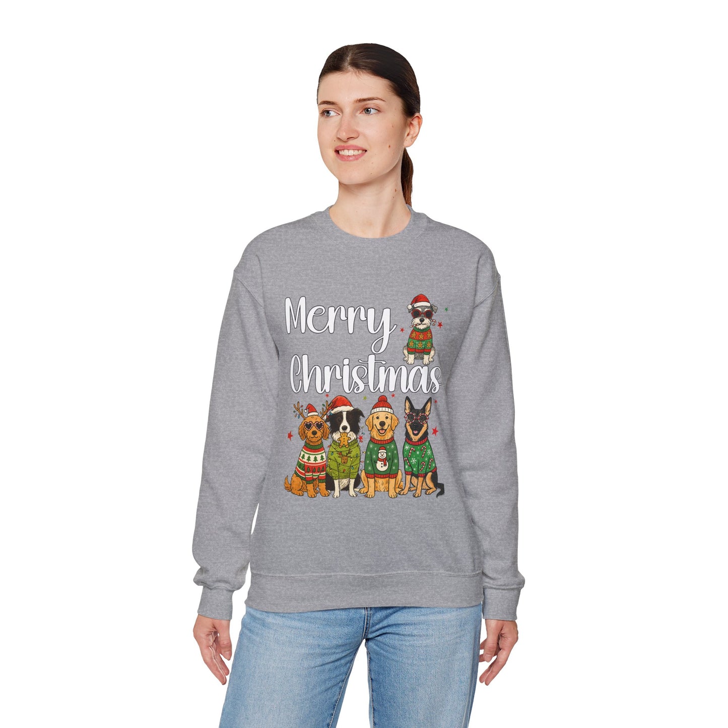 5 Dogs Christmas Sweatshirt Unisex Fleece Crew | GiftsMojo