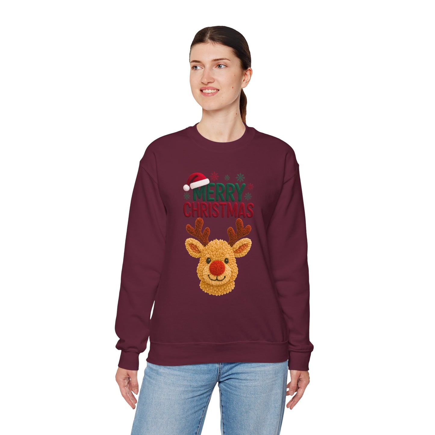 Santa Hat Reindeer Merry Christmas Sweatshirt
