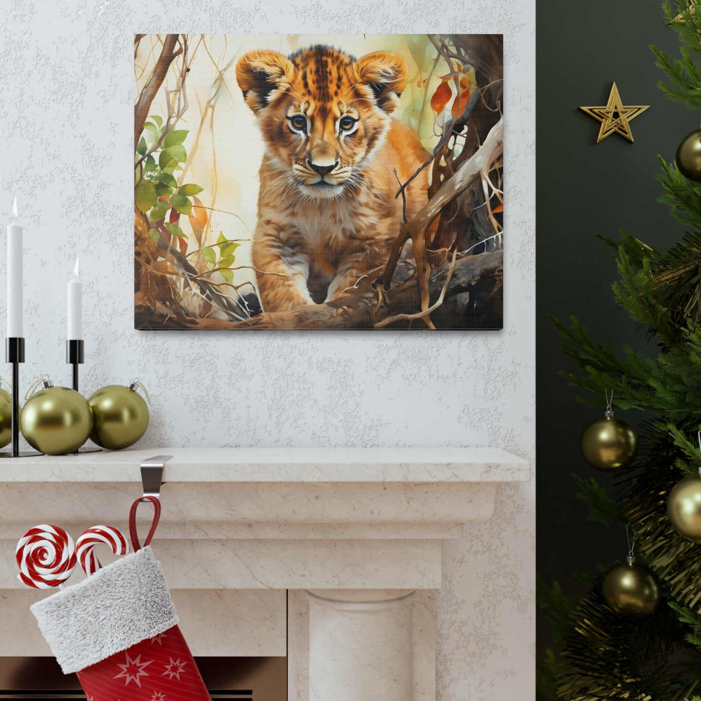 Watercolor Baby Lion In Nature Art Canvas Gallery Wraps Baby Lion Print Large Canvas Art Animal Wall Art minimalist Wall Art Lover Gift