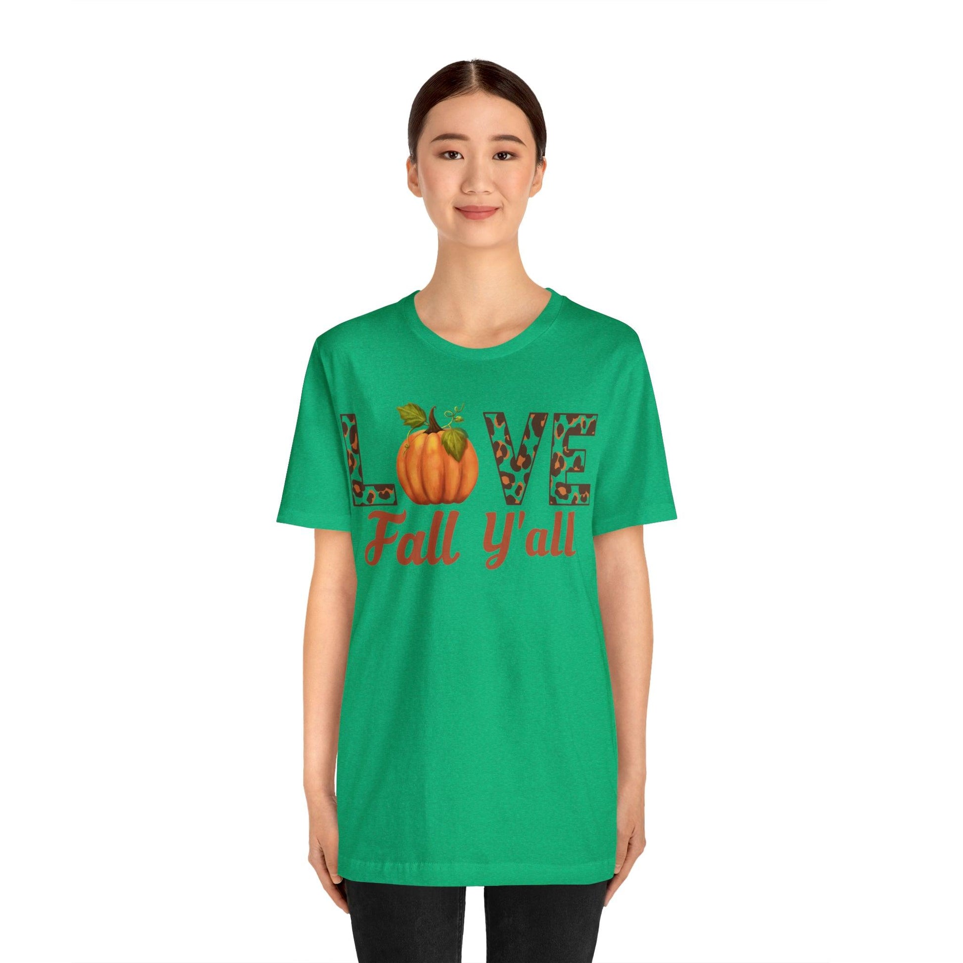 Leopard Print Love Fall Y'all Shirt, Pumpkin Shirt, Fall Shirt for Fall Lover, Fall gift - Giftsmojo