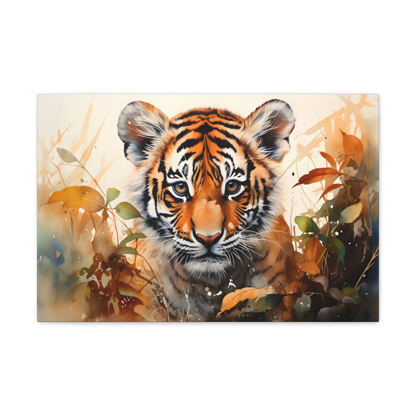 Watercolor Baby Tiger In Nature Art Canvas Gallery Wraps Tiger Print Large Canvas Art Animal Wall Art minimalist Wall Art Lover Gift