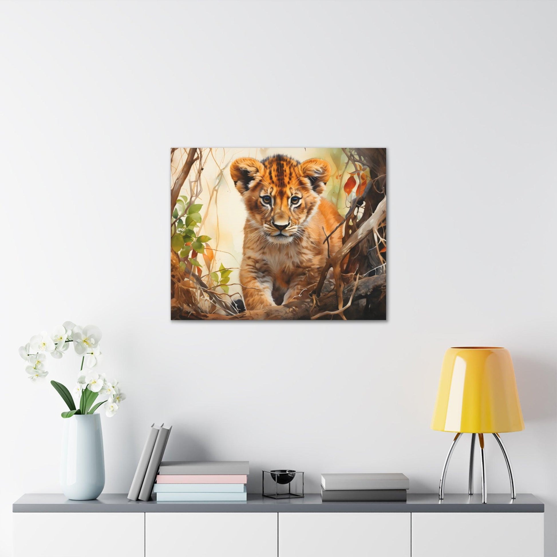 Watercolor Baby Lion In Nature Art Canvas Gallery Wraps Baby Lion Print Large Canvas Art Animal Wall Art minimalist Wall Art Lover Gift - Giftsmojo