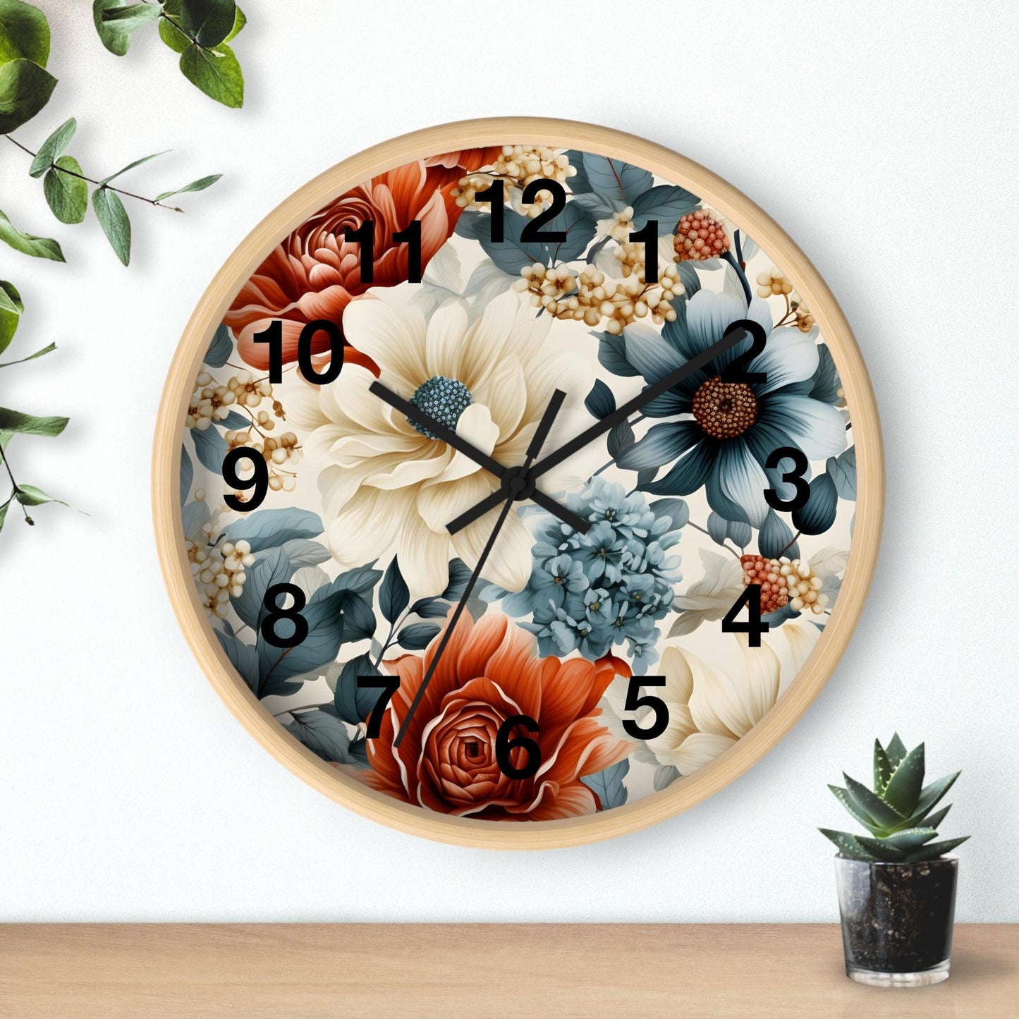 Flower Wall Clock Floral Wall Clock Kids Room Home Decor New Home House Warming Gift New Home Owner, Dorm Room Clock Collage Student Clock - Giftsmojo