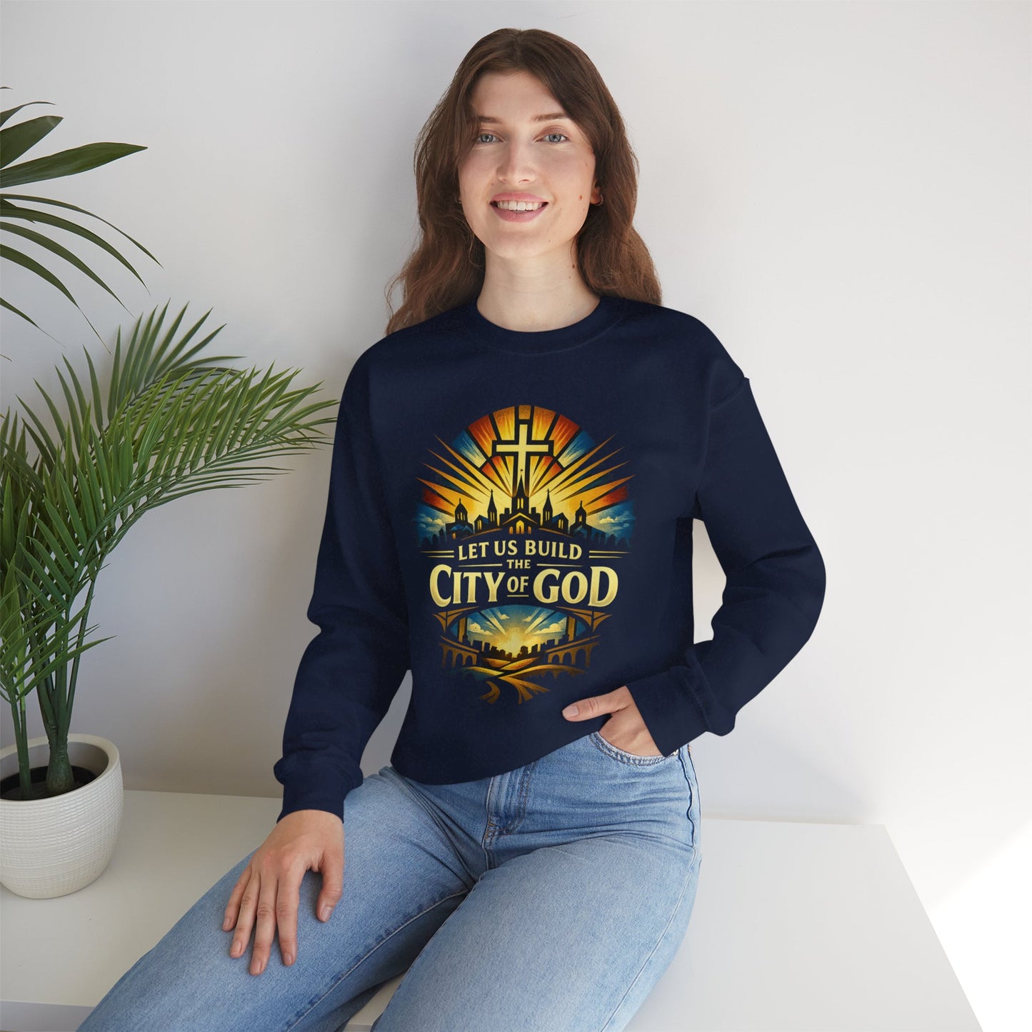 Build the City of God Crewneck Sweatshirt — Christian Faith Graphic Sweatshirt