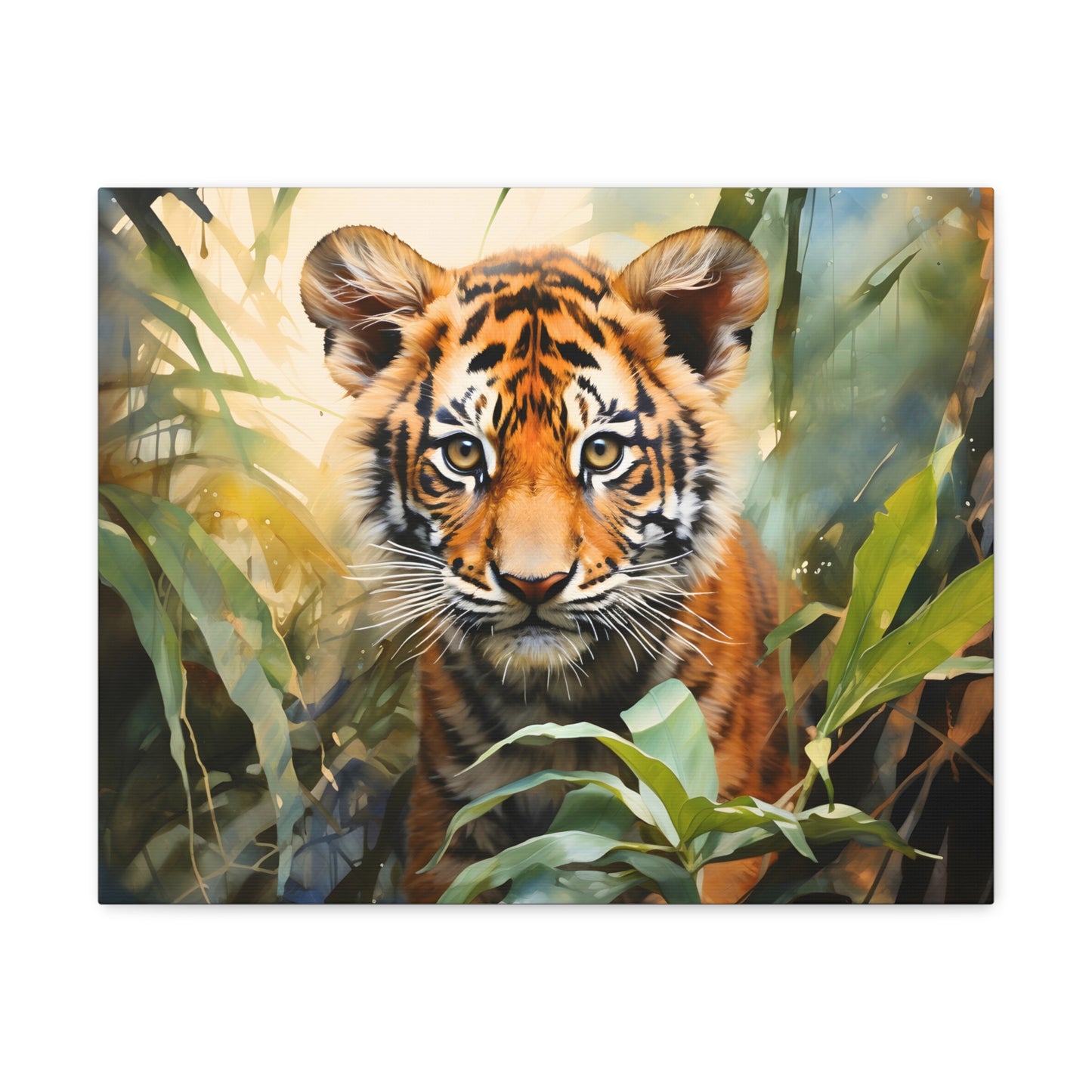 Watercolor Baby Tiger In Nature Art Canvas Gallery Wraps Tiger Print Large Canvas Art Animal Wall Art minimalist Wall Art Lover Gift