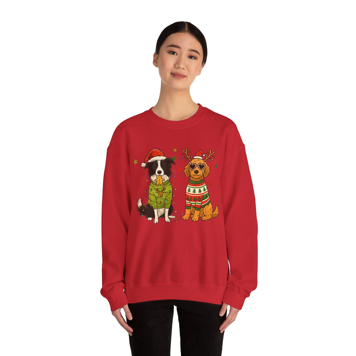 2 Dogs Christmas Sweatshirt Unisex Fleece Crew | GiftsMojo