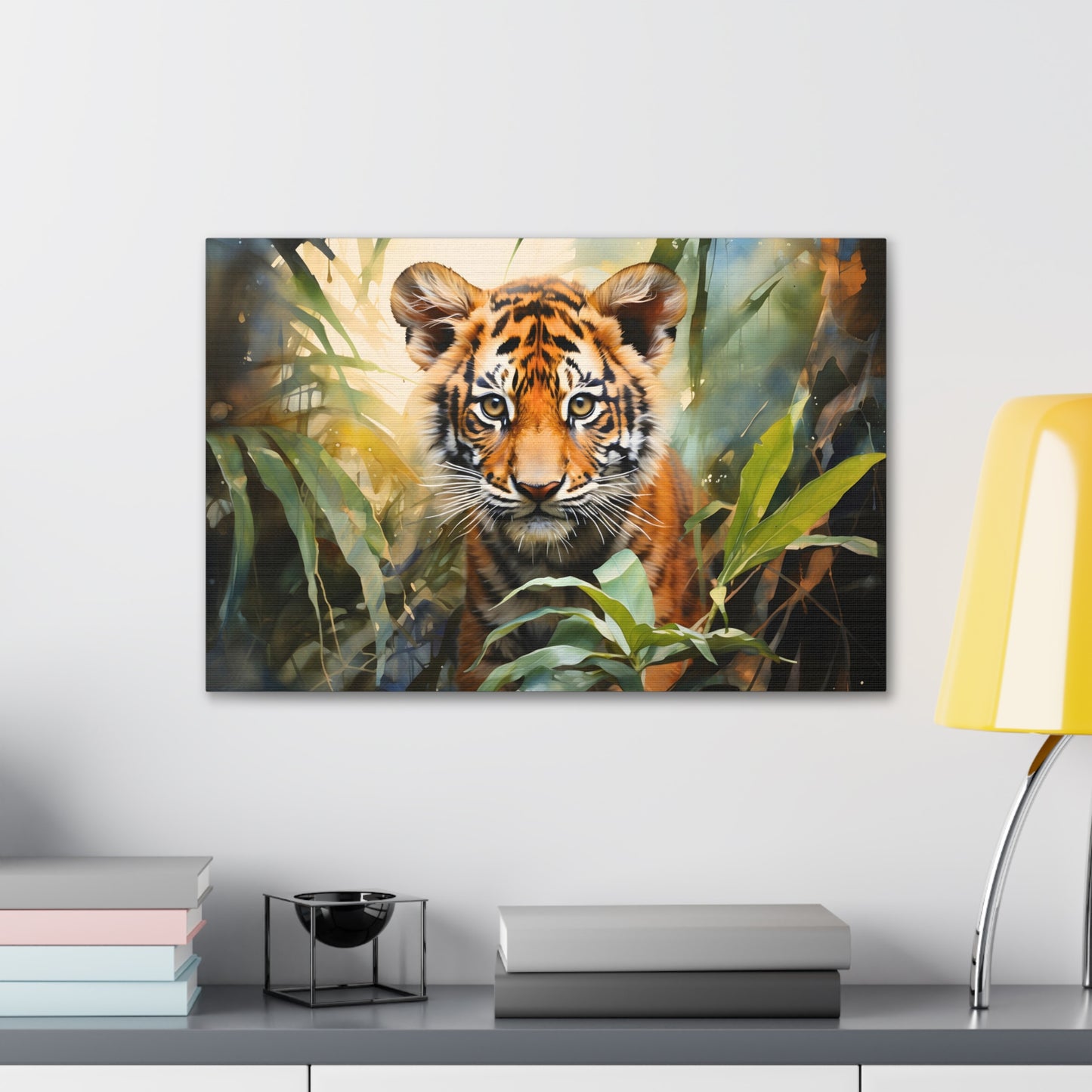 Watercolor Baby Tiger In Nature Art Canvas Gallery Wraps Tiger Print Large Canvas Art Animal Wall Art minimalist Wall Art Lover Gift