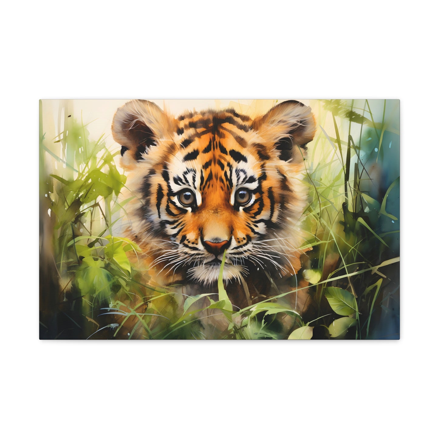 Watercolor Baby Tiger In Nature Art Canvas Gallery Wraps Tiger Print Large Canvas Art Animal Wall Art minimalist Wall Art Lover Gift