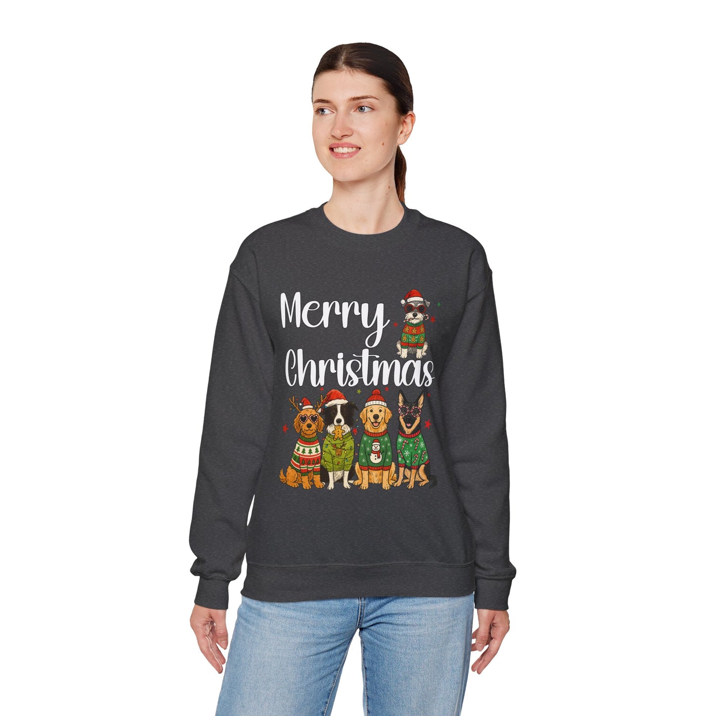 5 Dogs Christmas Sweatshirt Unisex Fleece Crew | GiftsMojo