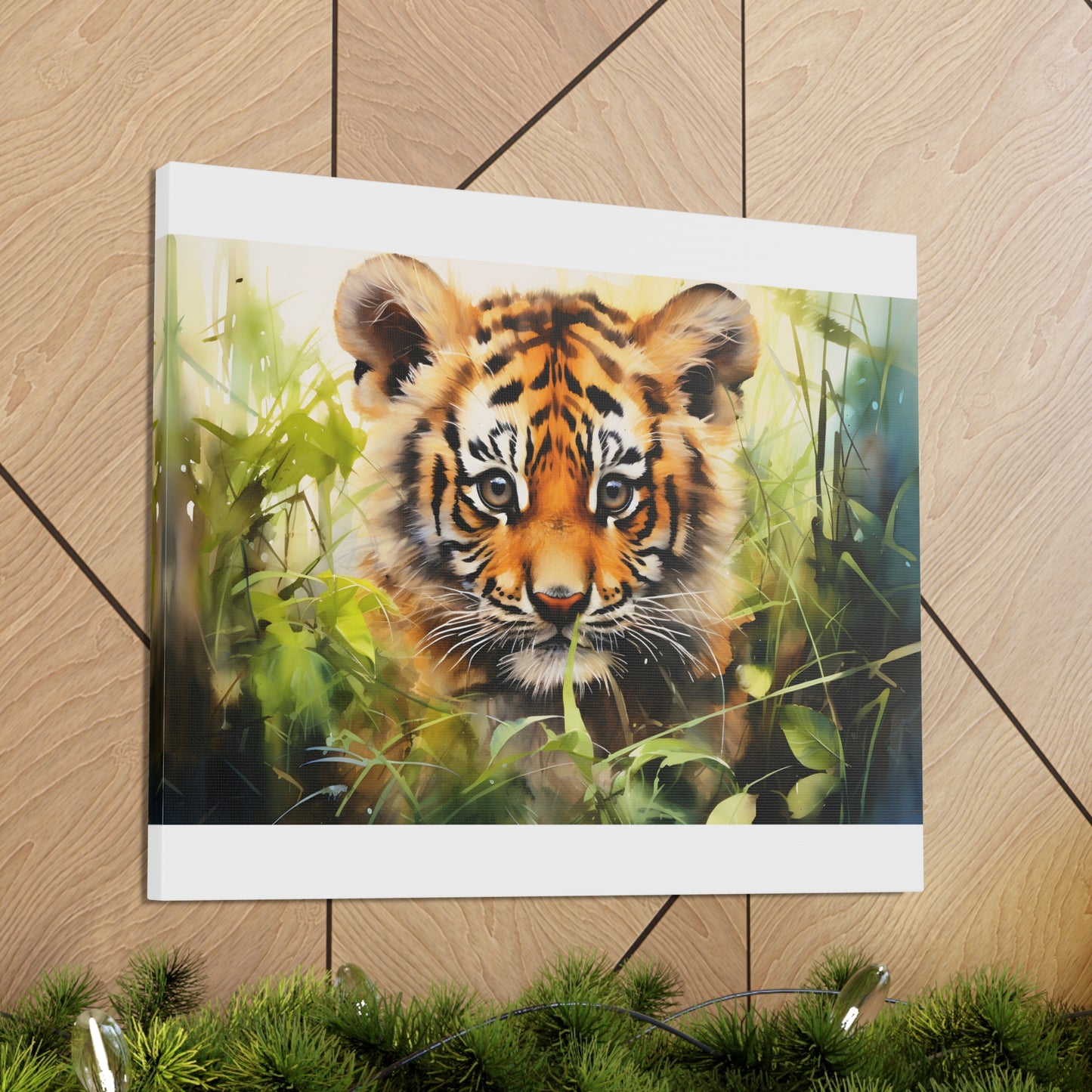 Watercolor Baby Tiger In Nature Art Canvas Gallery Wraps Tiger Print Large Canvas Art Animal Wall Art minimalist Wall Art Lover Gift