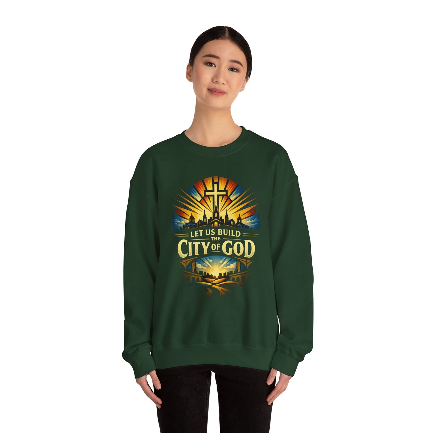 Build the City of God Crewneck Sweatshirt — Christian Faith Graphic Sweatshirt